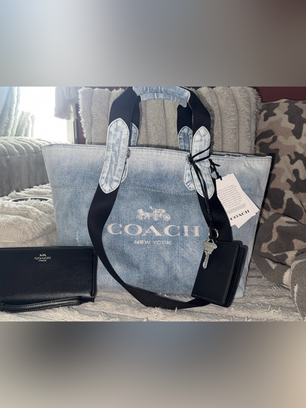 Coach Loved Denim Tour Tote w/ Matching Black Long Wallet BRAND NEW w/Tags!